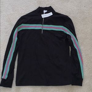 Urban Outfitters Black Zip-Up Sweater with Green and Pink Stripes